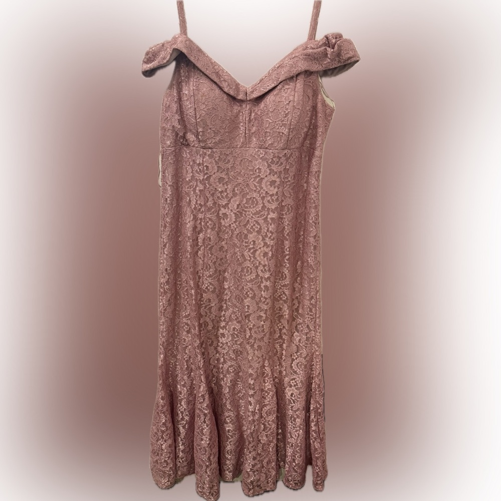 Lace Off-Shoulder Slip Dress in Dusty Rose